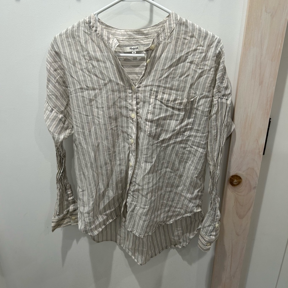 Madewell Gray Striped Sheer Button Down Blouse Size Medium